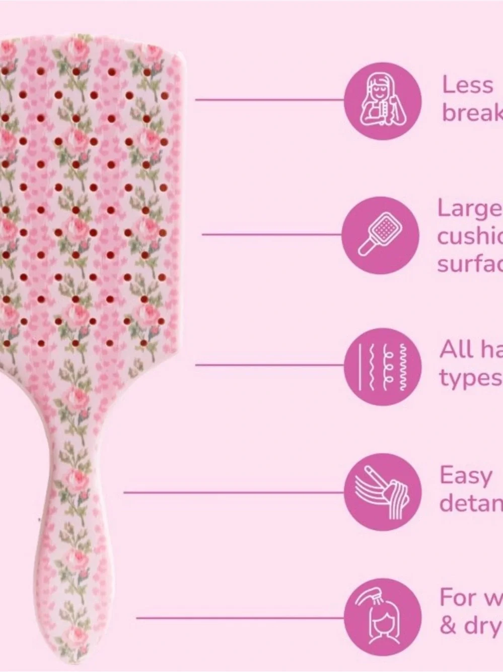 LoveShackFancy Pink Floral Paddle Hair Brush